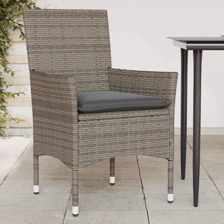Set di 2 sedie da giardino vidaXL in polyrattan grigie con cuscini e braccioli
