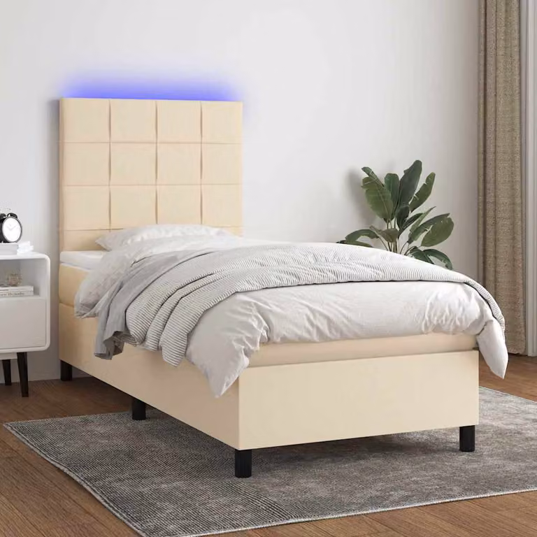 Letto Ibrido con Materasso e Illuminazione LED vidaXL in Tessuto Beige e Bianco L/P/H: 90 x 190 cm