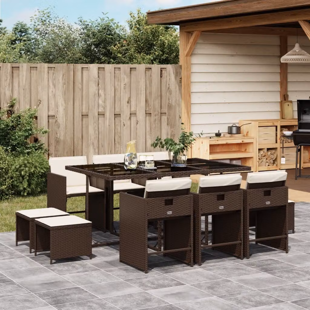 Maison Exclusive - Set da Pranzo da Giardino 11 pz con Cuscini Polyrattan Marrone
