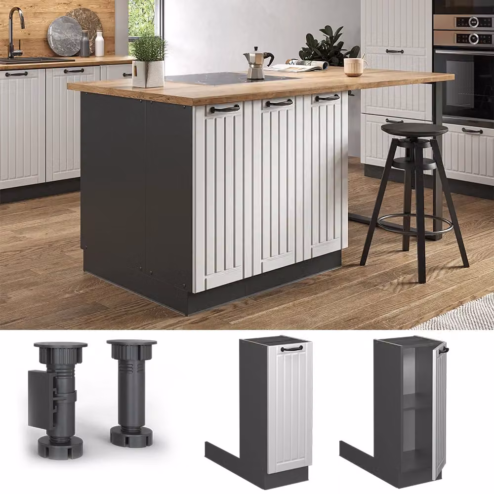 Isola cucina Vicco Fame-Line Bianco rustico e Antracite con ante a battente, L: 30 cm – 2