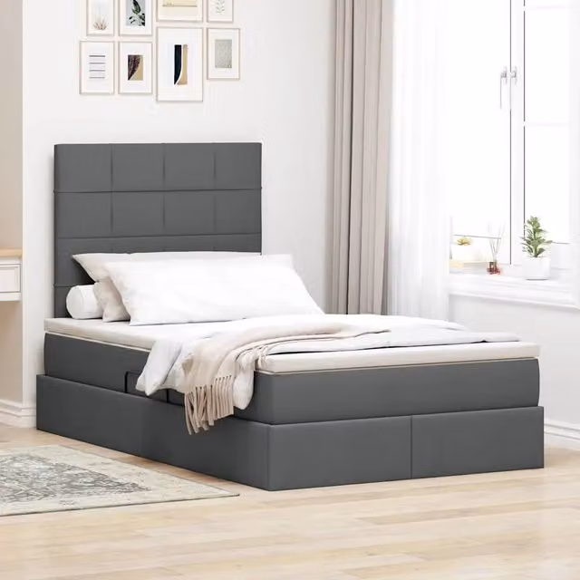 Letto con contenitore e materasso vidaXL moderno in tessuto grigio L: 120 cm, P: 200 cm, H: 128 cm – 1