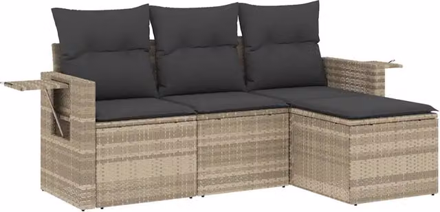 Set Divano da Giardino 4pz | Set Salotto da Giardino con Cuscini Grigio Chiaro Polyrattan