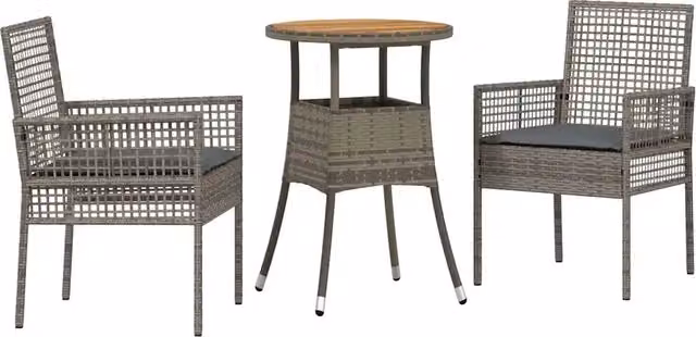 Set da Pranzo per Giardino in Polyrattan Grigio con Tavolo Rotondo e 3 Sedute Moderno – 1