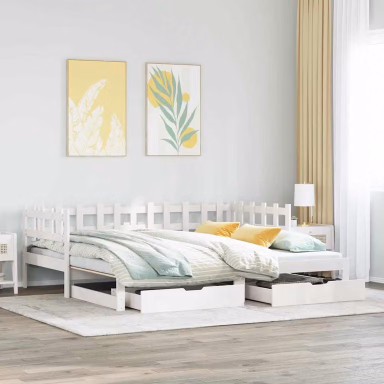 vidaXL Letto Estraibile in Legno di Pino con Cassetti Bianco L/P/H: 190 x 90 x 68,5 cm