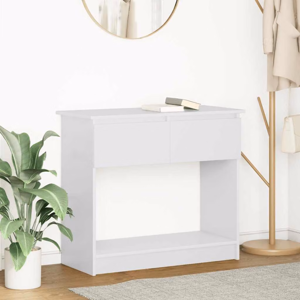 vidaXL Tavolo Consolle con Cassetti Bianco L: 85,5 cm, P: 38,5 cm, H: 74,5 cm