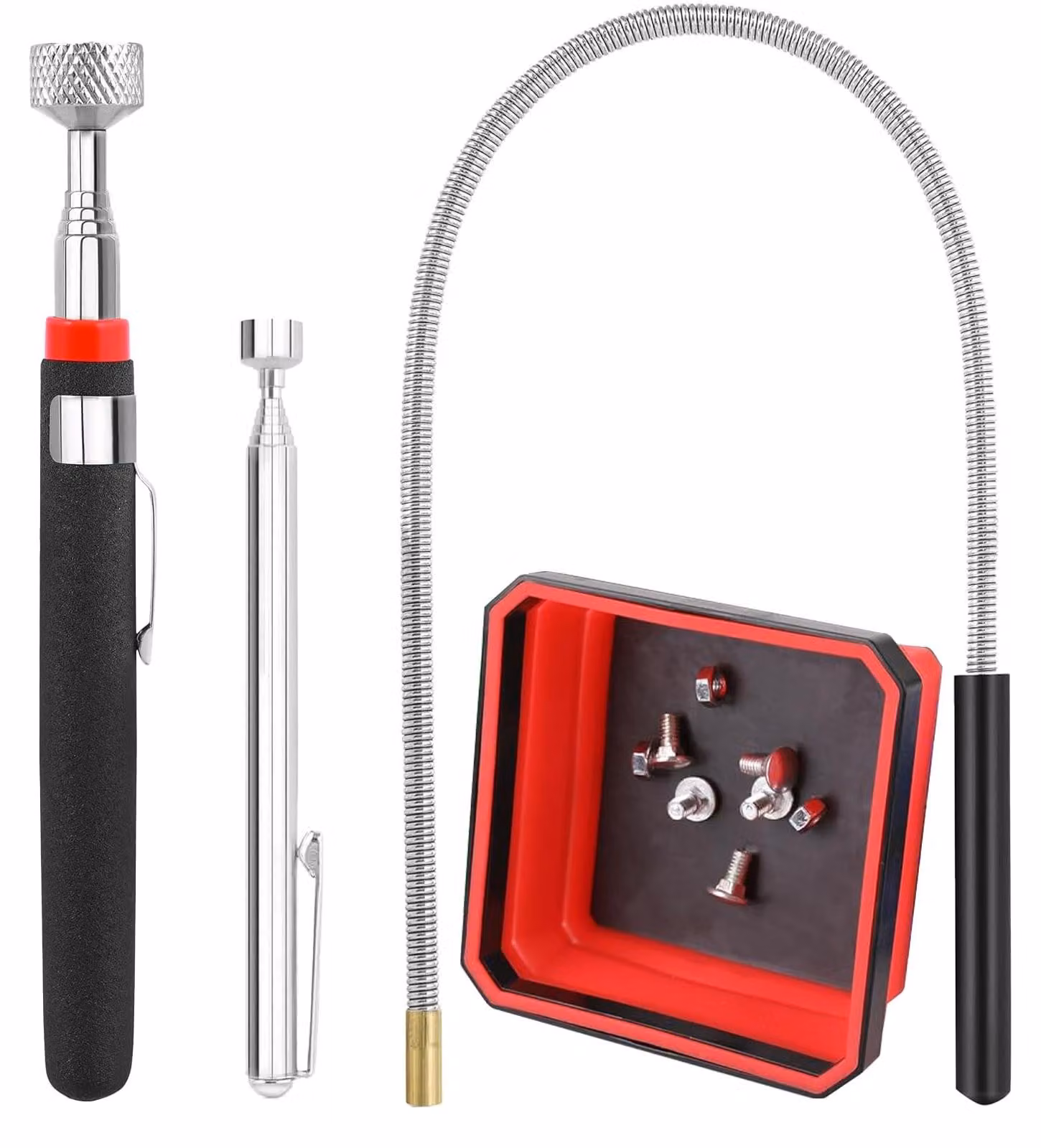 Set di strumenti magnetici estraibili - composto da 4 pezzi, con contenitore per piccoli componenti