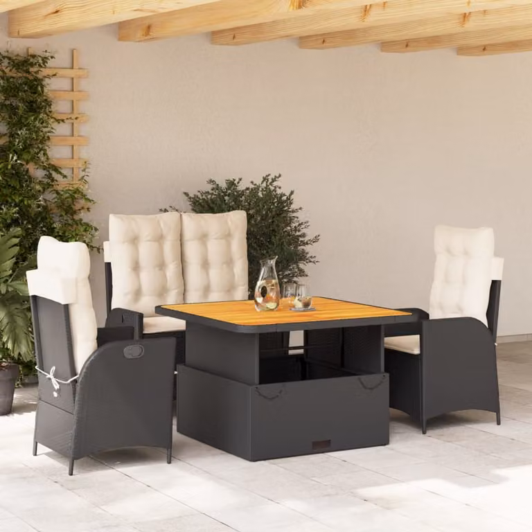 Maison Exclusive - Set da Pranzo da Giardino 4 pz con Cuscini Nero in Polyrattan