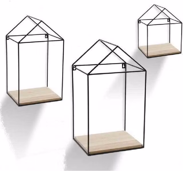 Set di 3 mensole sospese Trade Shop KAELA in legno e metallo nero e marrone per parete, stile moderno, H: 20 cm, 32 cm, 40 cm