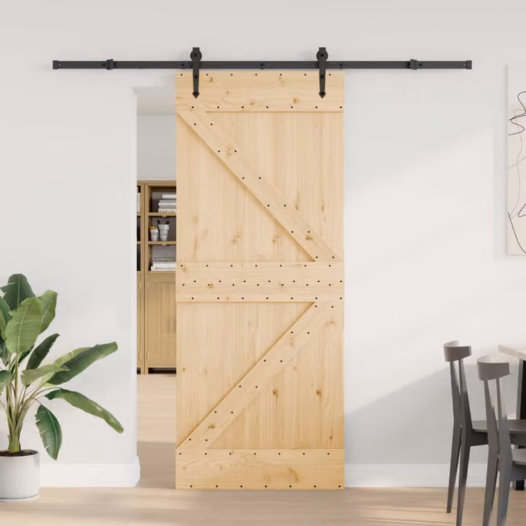 Porta scorrevole moderna vidaXL NARVIK in legno e acciaio, colore Naturale e Nero, L: 85 cm, H: 210 cm