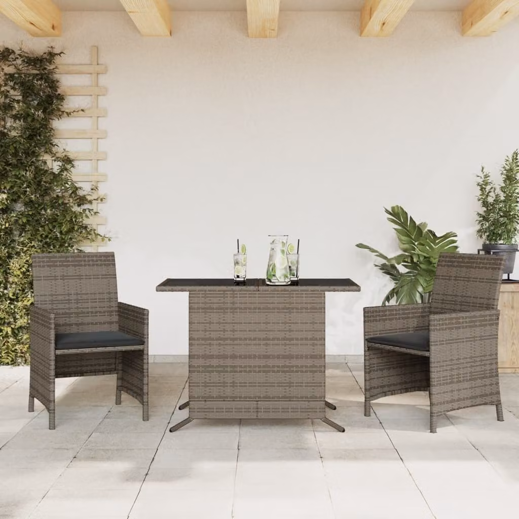 Maison Exclusive - Set da bistrot 3 pezzi con cuscini grigio in polyrattan