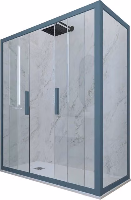 Box doccia rettangolare Glam Duo FORTE con 2 ante scorrevoli, Vetro Trasparente e Profilo Blu Navy, L 160 x P 70 x H 200 cm – 1