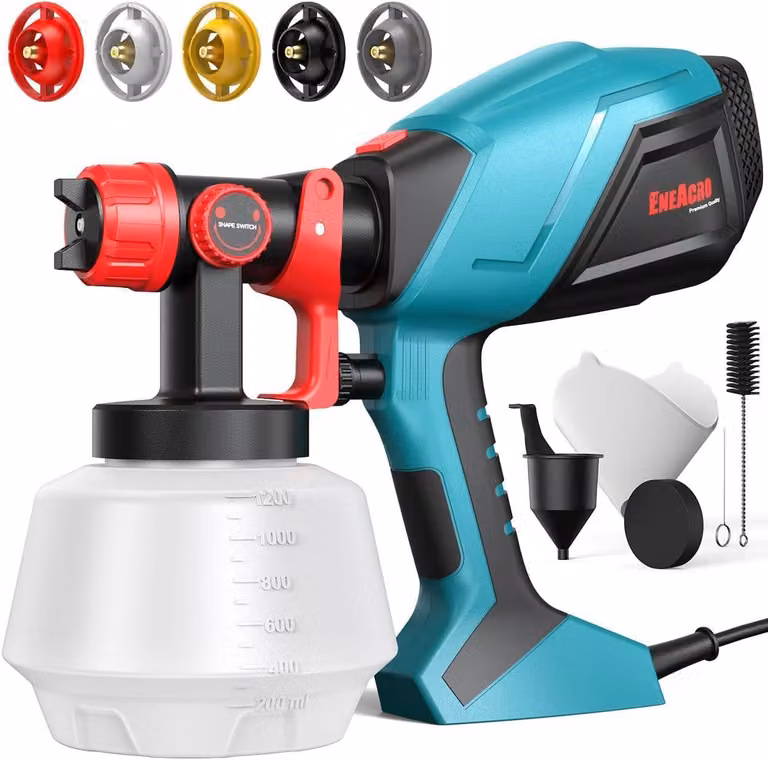 Sistema di verniciatura HVLP, 720 W, serbatoio da 1200 ml, 5 ugelli in ottone, velocità di flusso regolabile