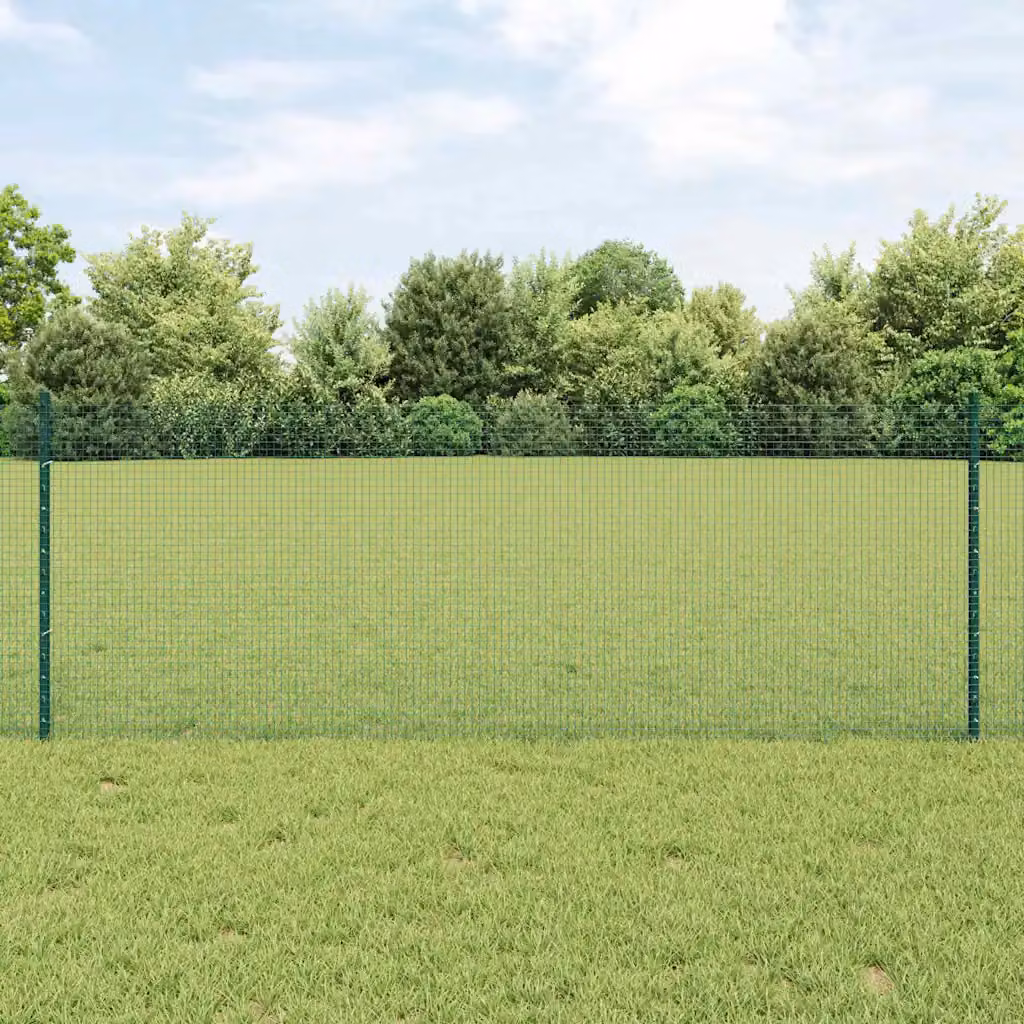 Recinzione in rete saldata con pali vidaXL, colore verde, in acciaio e PVC con rivestimento a polvere, L: 10 m, H: 0,8 m