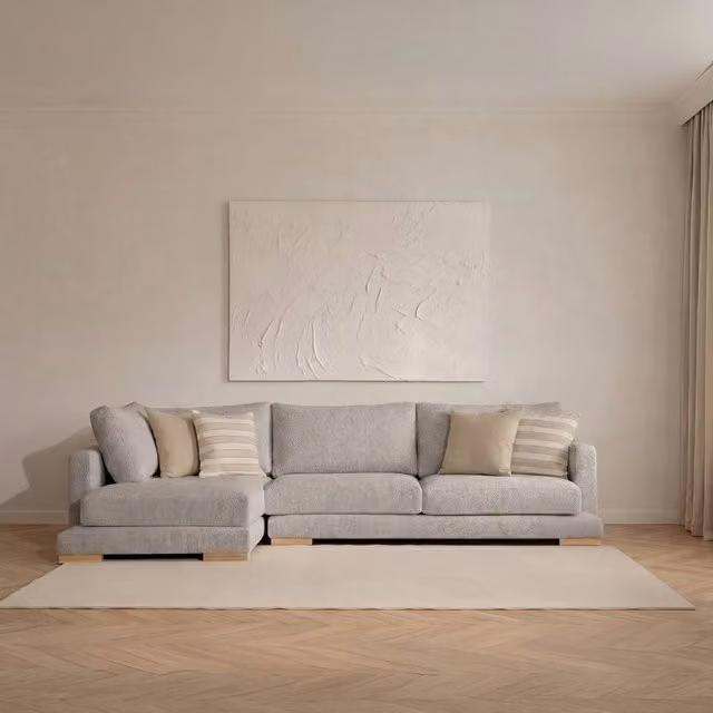 Divano con chaise longue sinistra Luxor Living a 4 posti color perla con coperture rimovibili e cuscini inclusi