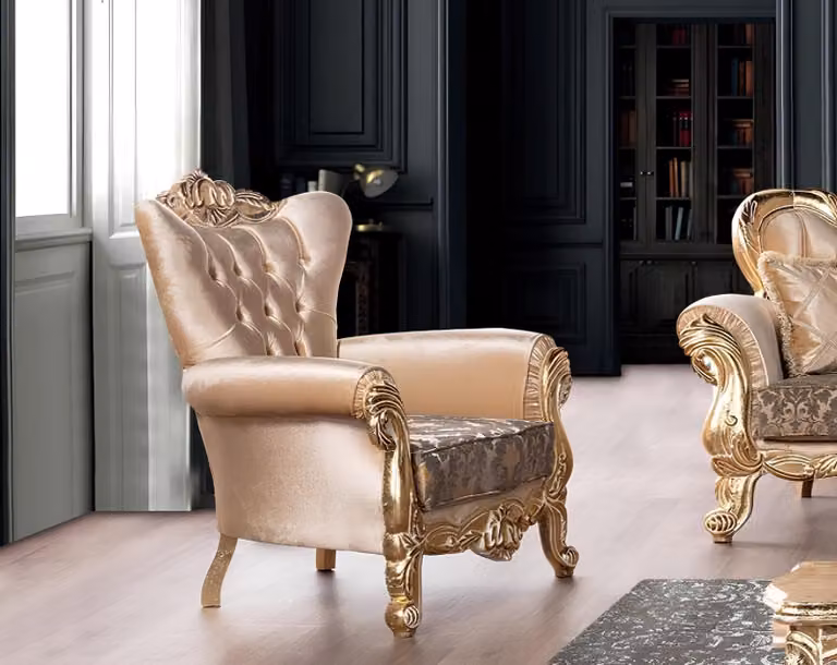 Sessel Sitz Sitzer Design Wohnzimmer Polster Stil Barock Rokoko Luxus Beige