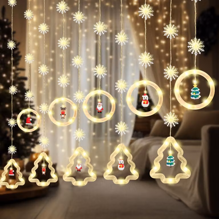 Tenda luminosa natalizia, dimensioni 300x53 cm, 8 modalità, alimentazione USB, luce bianco caldo