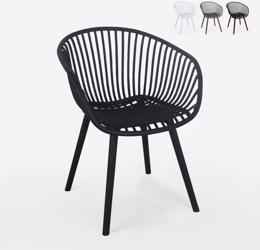 Sedia moderna con braccioli per sala da pranzo, giardino, cucina Philis - Nero