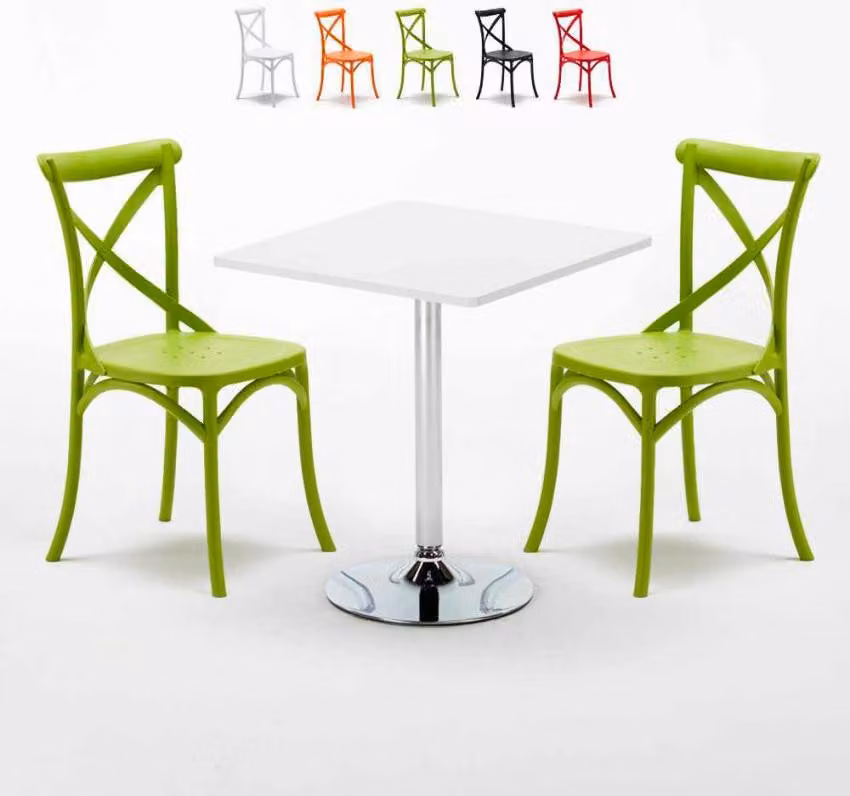 Tavolo quadrato bianco e 2 sedie Set di bastoni per interni in polipropilene colorato Vintage Cocktail - Verde