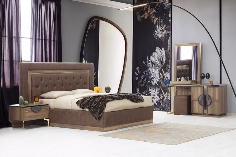 Perfekte Schlafzimmer Set 4tlg. Bett 2x Nachttische Schminktisch mit Spiegel