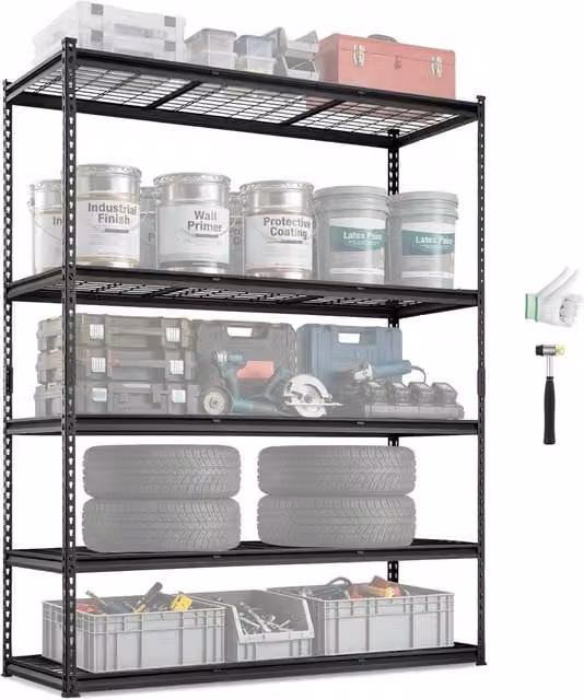 Scaffale Metallico Portaoggetti 5 Ripiani Regolabili in Acciaio Nero Robusto per Garage Officina Dispensa 152,4x61x198,1 cm