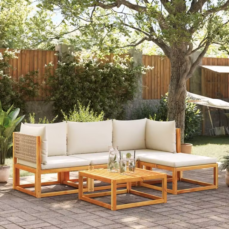 Maison Exclusive - Set di divani da giardino 5 pezzi con cuscini in legno di acacia e rattan