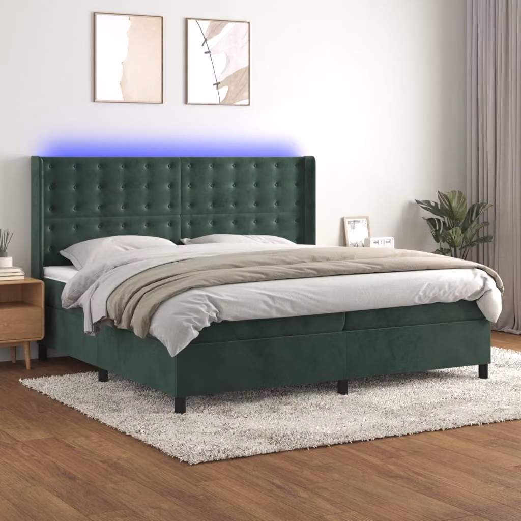 Maison Exclusive - Letto boxspring con materasso e LED verde scuro 200x200 cm velluto