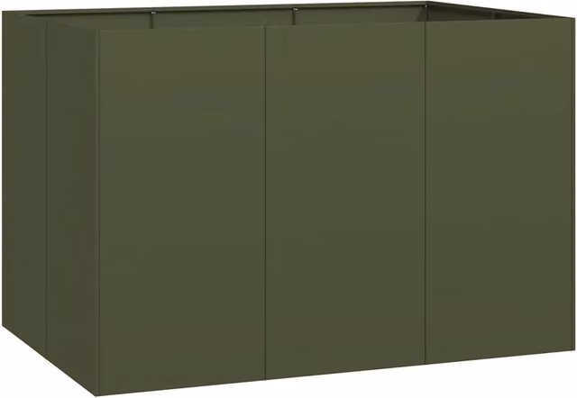 Fioriera moderna di design per esterni 120 x 80 x 80 cm con fondo aperto e maggiore stabilità in acciaio verde oliva 02_0051572