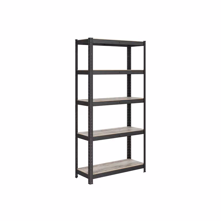 Scaffale con Capacità di Carico di 650 kg, Naturale del Legno + Nero / （5 Ripiani）30 x 75 x 150 cm