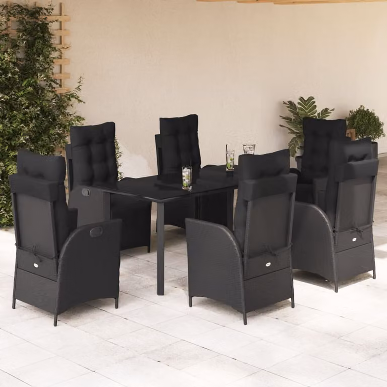 Maison Exclusive - Set da Pranzo da Giardino 7 pz Nero con Cuscini in Polyrattan