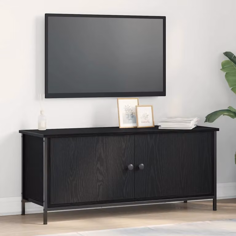 Mobile TV vidaXL moderno in legno ingegnerizzato rovere nero e beige L/P/H: 100 x 35 x 45 cm