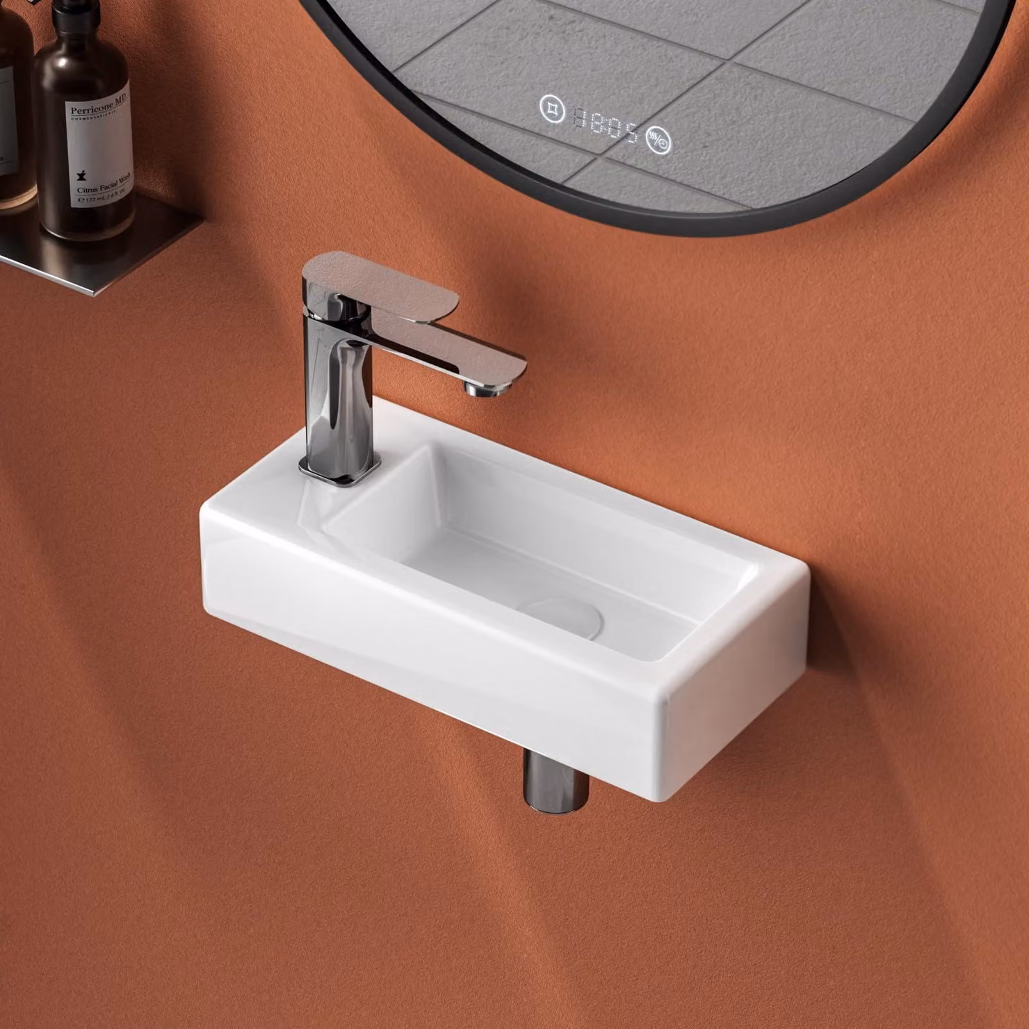 Lavabo compatto EMKE, dimensioni 37 x 17,8 x 9,5 cm, colore bianco