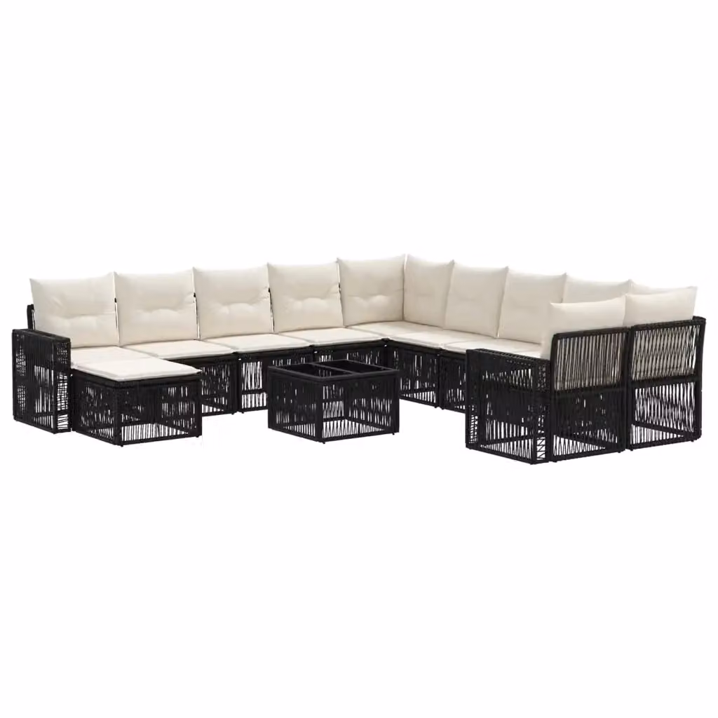 Set Divano da Giardino vidaXL 12 Pezzi a Forma di U in Polyrattan con Cuscini Nero, Bianco e Beige – 2