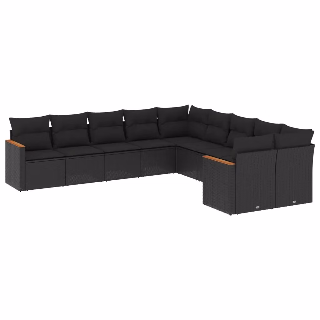 vidaXL Set Divani da Giardino a L in Polyrattan Nero con Cuscini e Coperture Rimovibili – 2