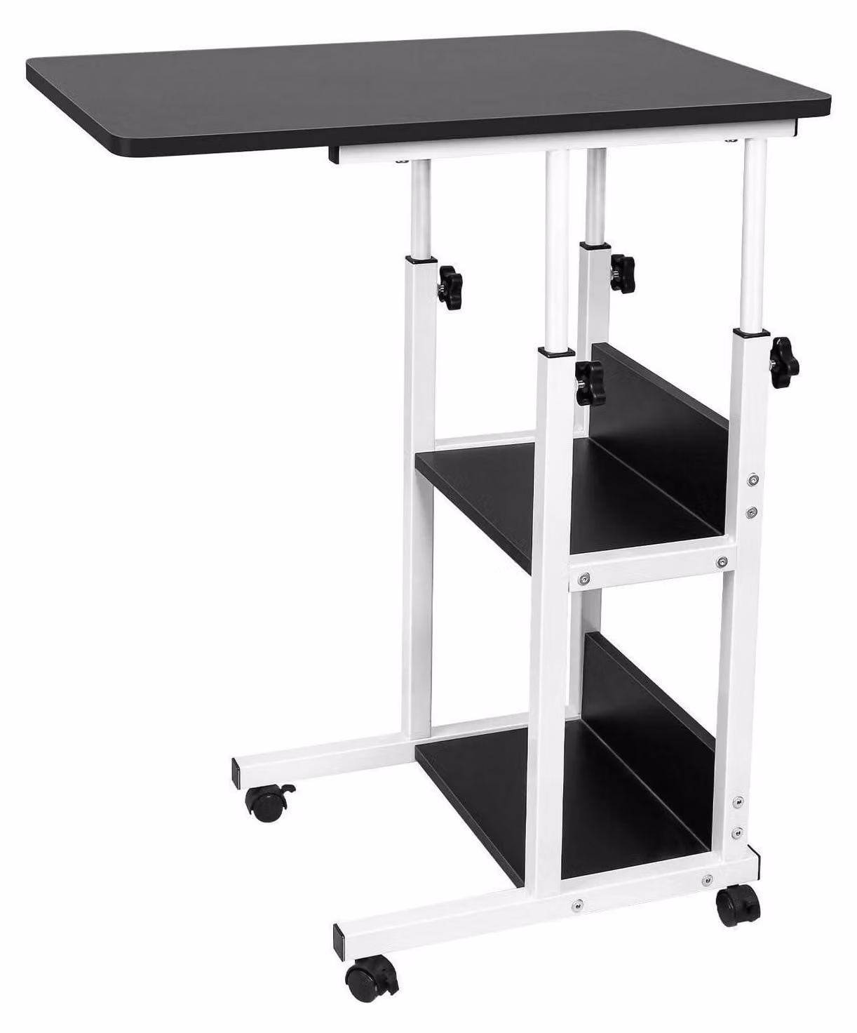 Tavolo regolabile in altezza per laptop, con rotelle, tavolino da letto, tavolino laterale, scrivania mobile per computer, dimensioni 60 x 40 x 76-86,5 cm, colore nero