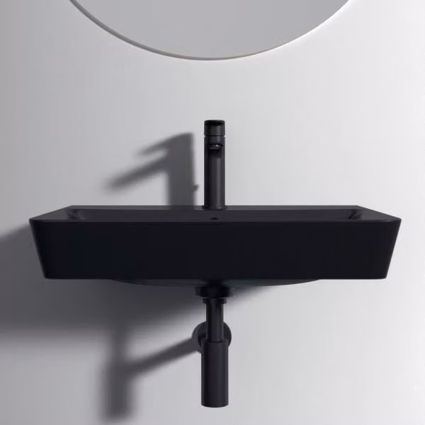 Ideal Standard Connect Air - Lavabo Cube 600x460x160 mm, con troppopieno, foro per miscelatore, nero E0298V3