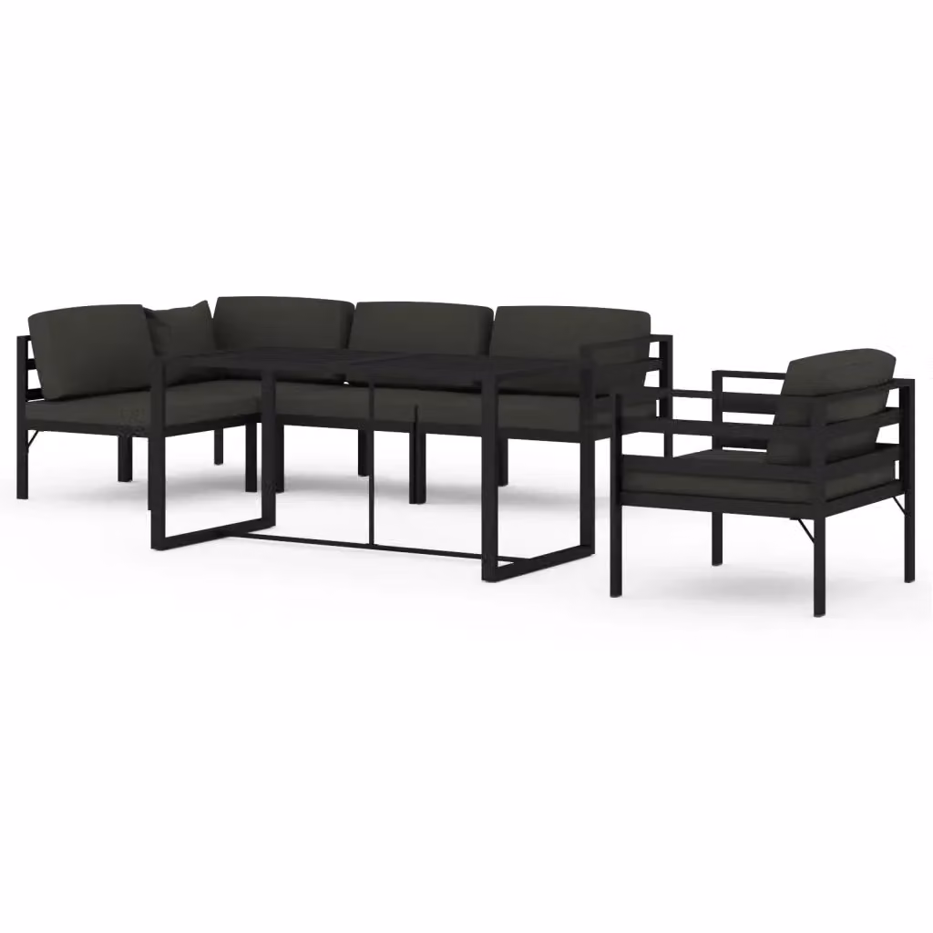 vidaXL Set Divani da Giardino 6 pz con Cuscini in Alluminio Antracite e Tavolino da Esterno – 2