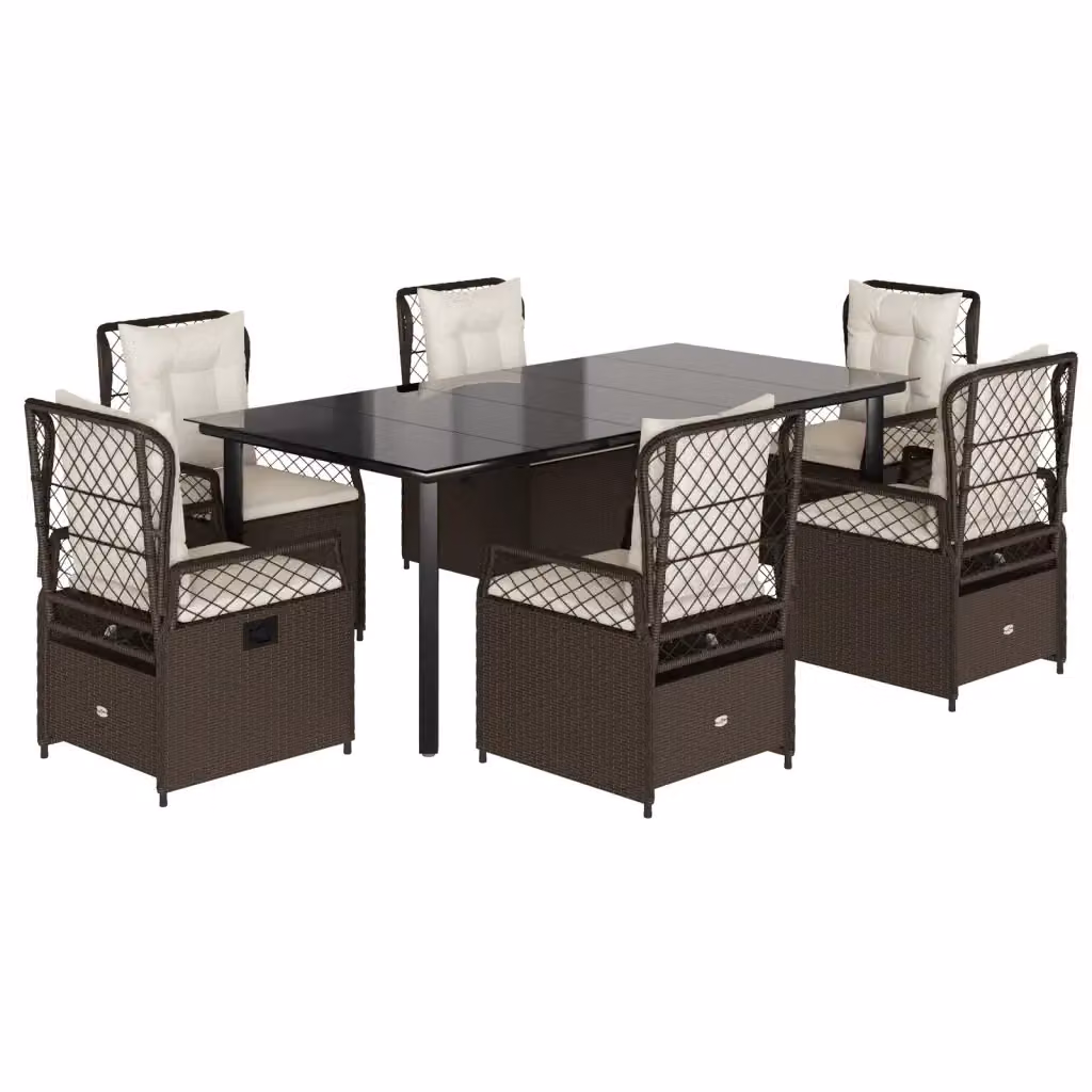 Set da Pranzo da Giardino 7pz vidaXL in Polyrattan Marrone con Piano in Vetro – 2