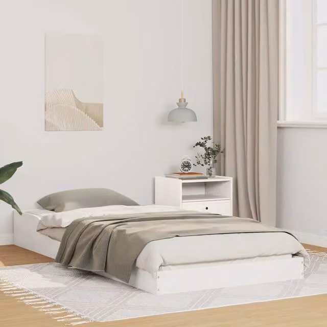 Letto in pino massello bianco con giroletto e rete a doghe fisse L/P/H: 200 x 90 x 93,5 cm