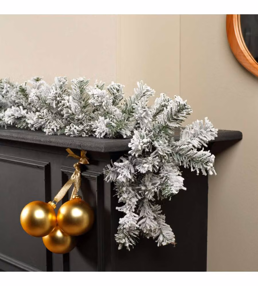 Ghirlanda di Natale Boa Innevata - Verde Bianco - 270 cm con 180 Rami