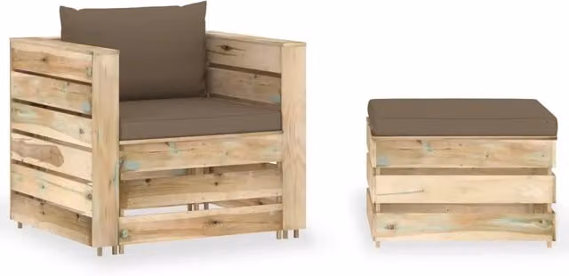 Set mobili da giardino set di arredamento per esterni 2 pezzi con cuscini legno impregnato di verde 02_0015889