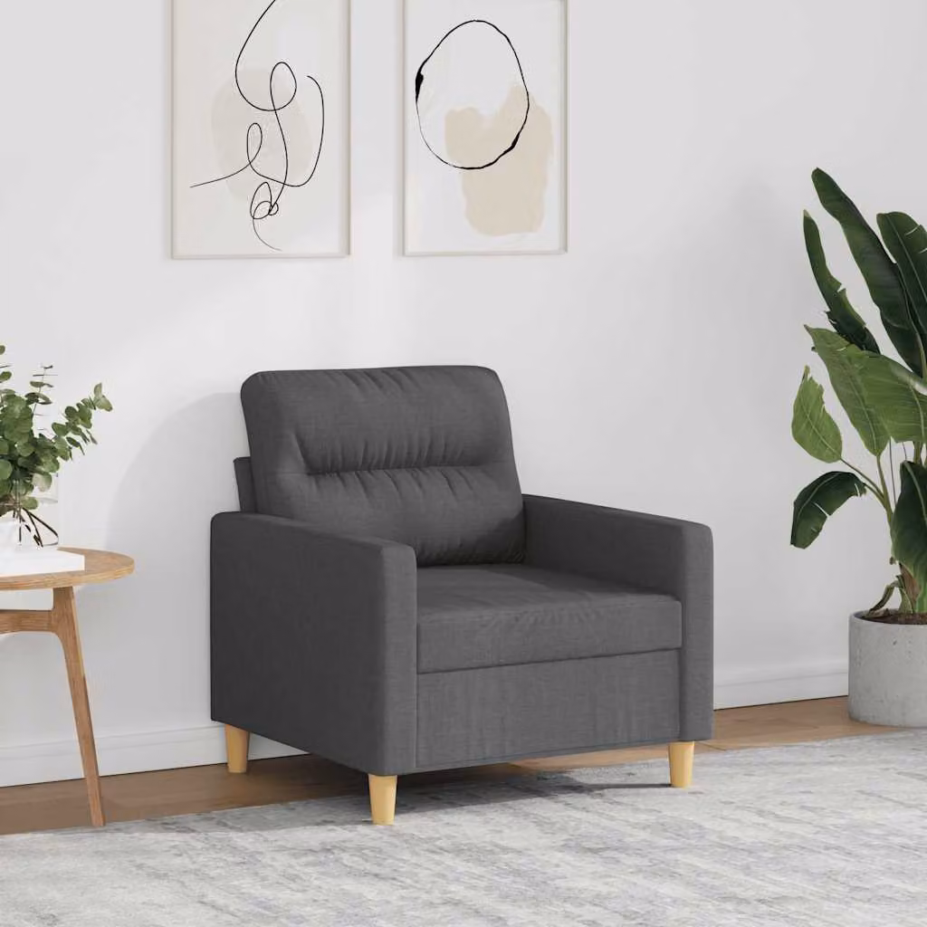 Poltrona moderna vidaXL in tessuto grigio con struttura in metallo e braccioli