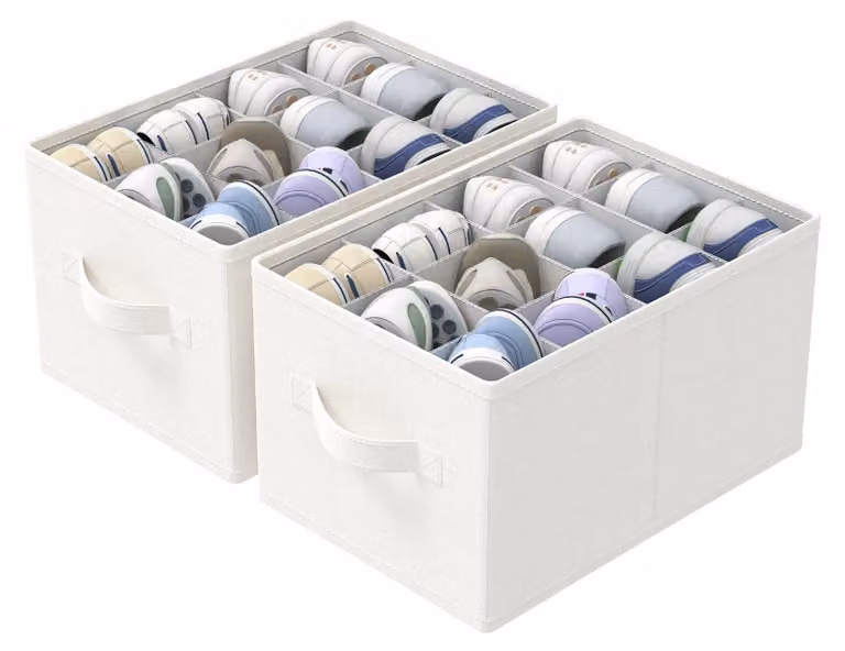 Scatole per scarpe salvaspazio - Scatole per scarpe impilabili - Pieghevoli - 42 x 32 x 26 cm - Adatte per 24 paia - Leggere e resistenti - Contenitori per la conservazione delle scarpe