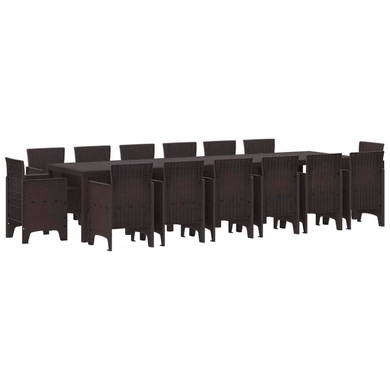 Set da pranzo da giardino vidaXL in rattan marrone, 15 pezzi