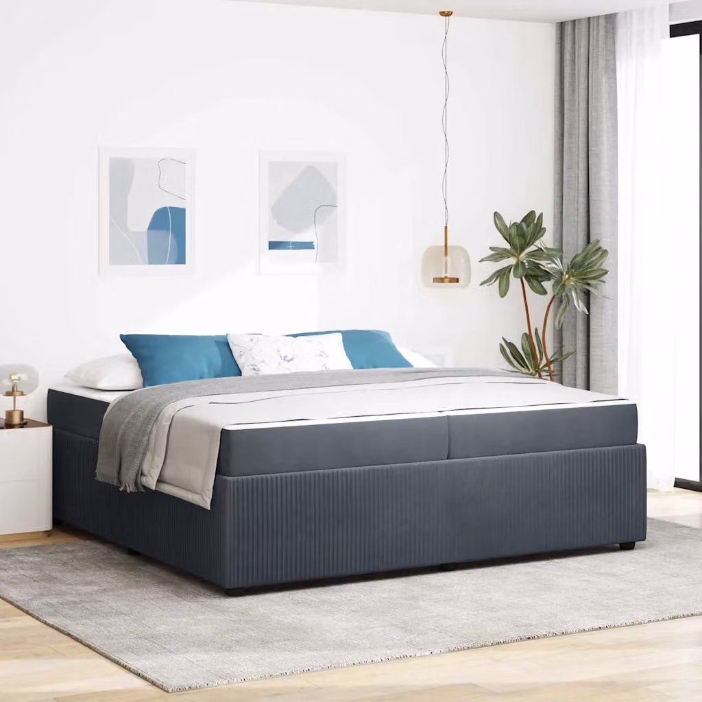 Struttura del letto moderna vidaXL in tessuto e legno, Grigio, 200 x 200 cm – 1