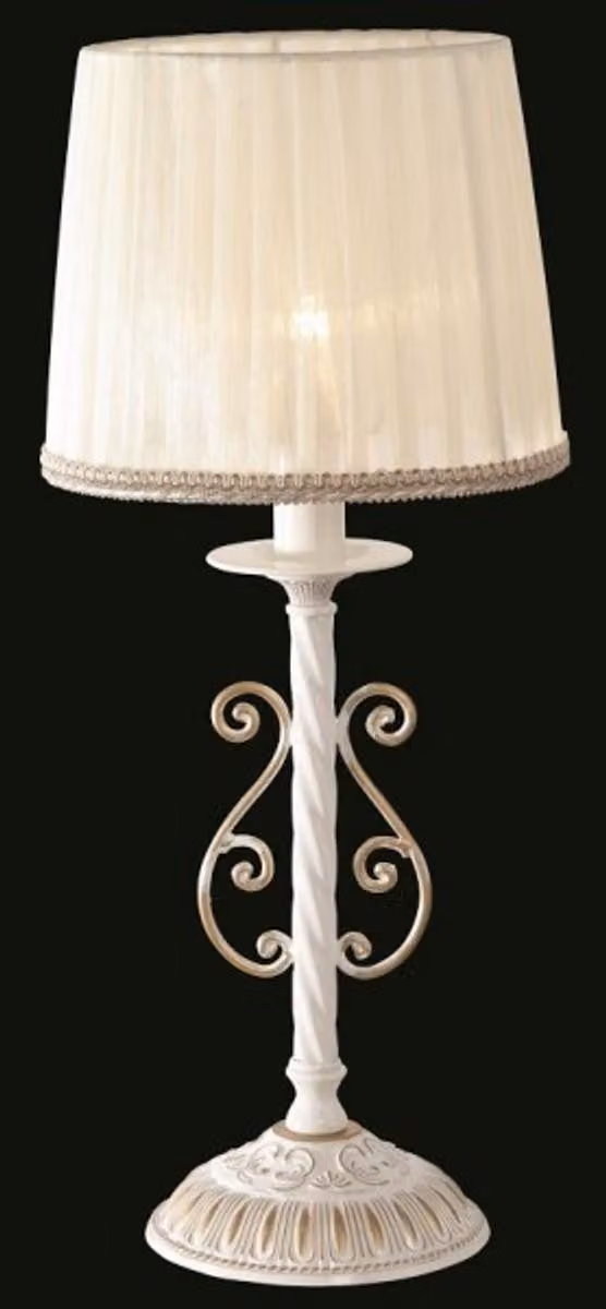 Lampada da tavolo Casa Padrino, stile barocco, bianco e oro. Paralume bianco, dimensioni 22 x 52 cm