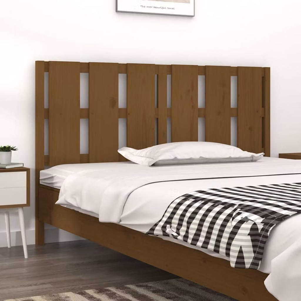 Testiera per letto vidaXL in legno massello di pino color ambra, L 155,5 x P 4 x H 100 cm