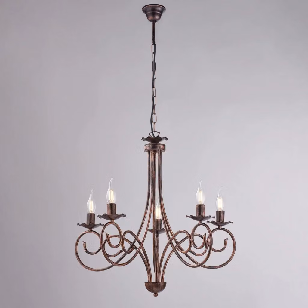 Lampadario a soffitto Alma di Belight in stile provenzale con 5 luci, in metallo nero e rame – 2