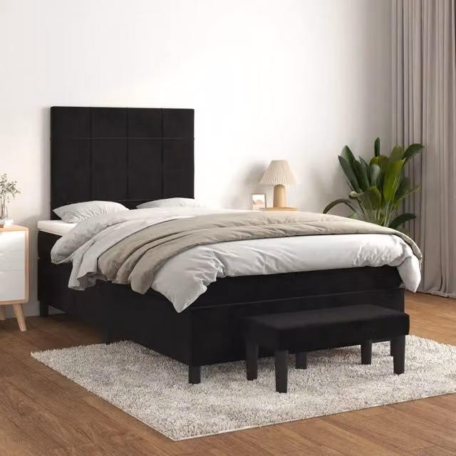 Letto Ibrido vidaXL con Giroletto a Molle e Materasso in Velluto Nero e Bianco L/P: 120 x 200 cm