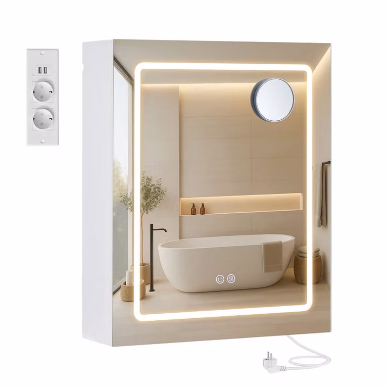 Armadietto a specchio da bagno con LED presa multipla e antiappannamento