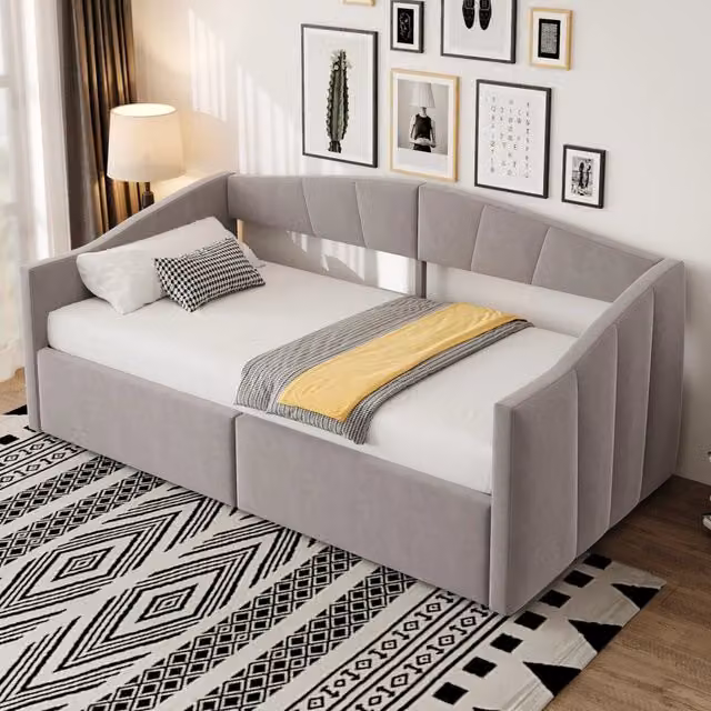 Letto singolo imbottito 90 × 200 cm con contenitore idraulico rete a doghe in velluto grigio chiaro con braccioli